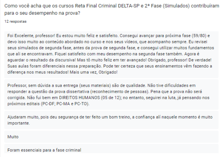 Respostas de alunos sobre contribuição dos cursos